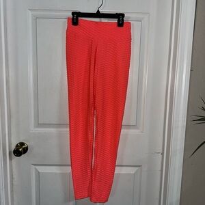 Vibrant Hot Pink/ Coral Textured Women's Leggings Size Small